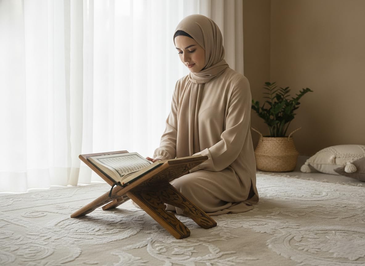 Elar Wooden Ahşap Rahle - Selçuklu Motifli Oyma Kitap ve Kur'an-ı Kerim Standı, Katlanabilir (45 cm uzunluk, 18 cm genişlik) – Kuran-ı Kerim ve Büyük Boy Kitap Tutucu (45 cm)