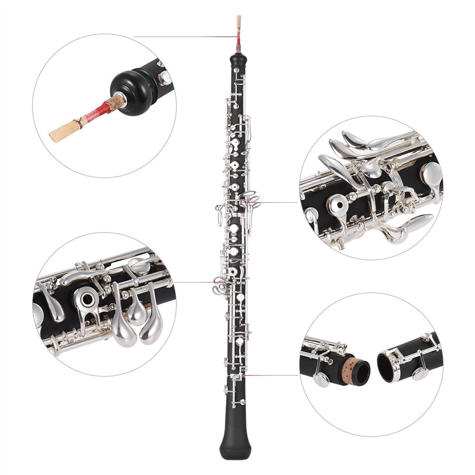 Strumento Oboe Professionale C- Chiave Strumento Argentato Legni Tastiera Oboe Stile Semi- Auto con Custodia Principiante di Oboe
