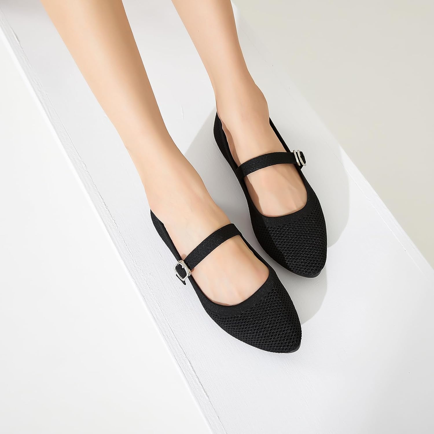 BABUDOG Mesh Ballet Flats for Women,Women's Mary Jane Flats with Buckle Strap,Black Nude Foldable Flats Shoes for Women,Comfortable Dress Shoes - Image 8