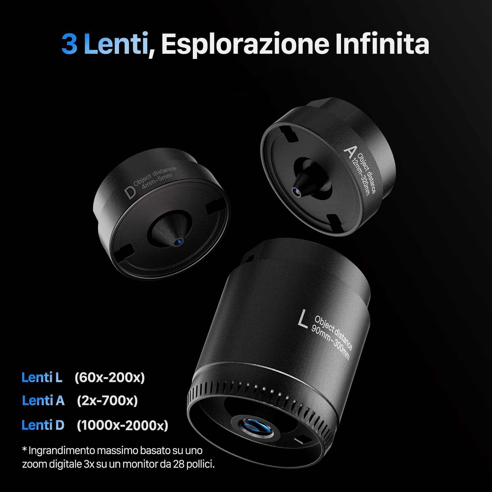 TOMLOV DM602 Pro 3 Lenti HDMI Microscopio Digitale, Schermo IPS da 10,1", Lente d'ingrandimento per Monete/Saldatura, con illuminazione ad Anello, Compatibile TV/PC, 64GB, Regalo per Adulti/Bambini