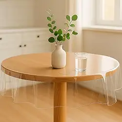 Toalha de Mesa PVC Transparente Redonda 4 Lugares Cristal, Impermeável, Flexível, Proteção contra Riscos e Manchas, Fácil de Limpar, Caimento Perfeito (Médio (0,15))