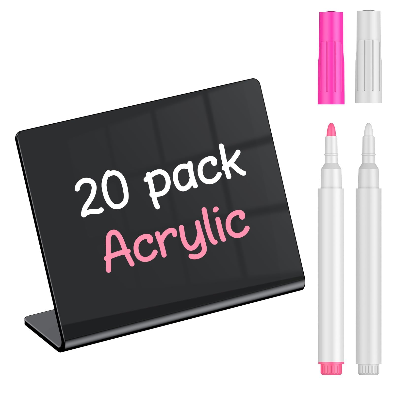 Uniclife 20 Pack Mini Chalkboard Signs for Food, Small Chalkboard Signs with Chalk Markers, Reusable Glossy Acrylic Food Signs Food Labels for Party Buffet Wedding, Blackboard Place Cards Table Signs