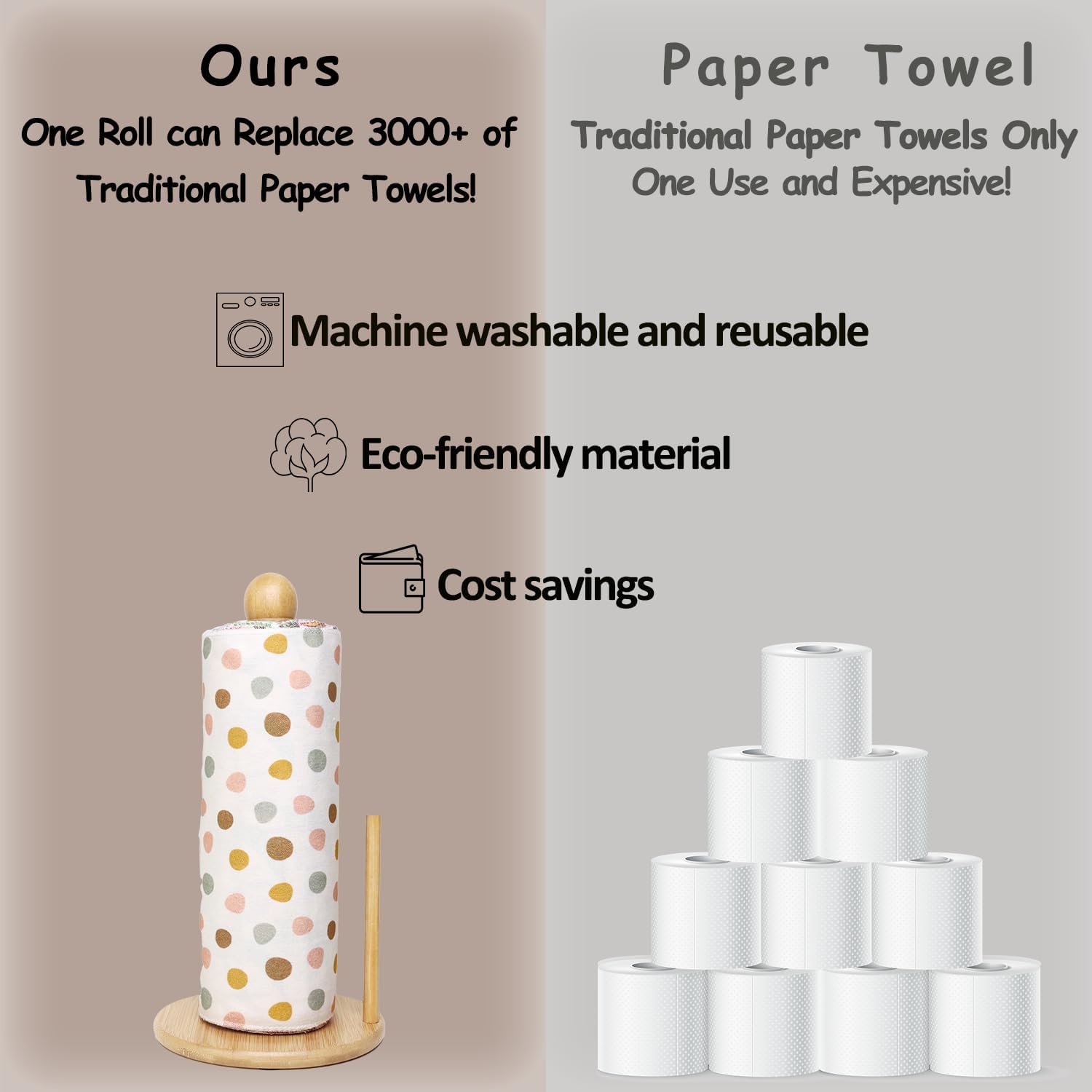 25 Pack Reusable Tissue Paperless Towel Roll Washable Cotton for Kitchen Towels Zero Waste Products Replacement Tissue (RT-K)