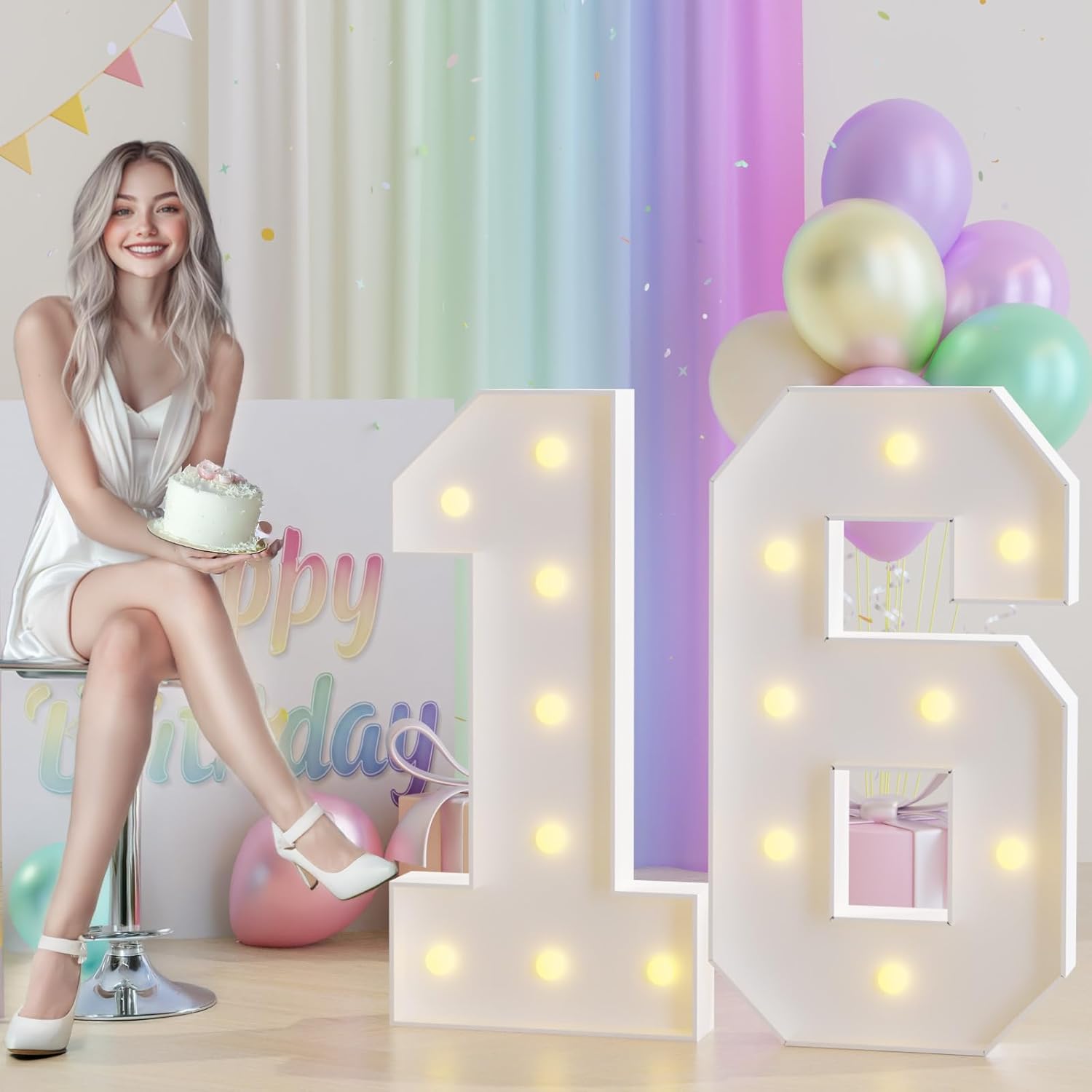 JoyMuse 3ft Marquee Numbers 16, Large Light Up Numbers 16, 16th Birthday Decorations for Girls and Boys, Yellow Light