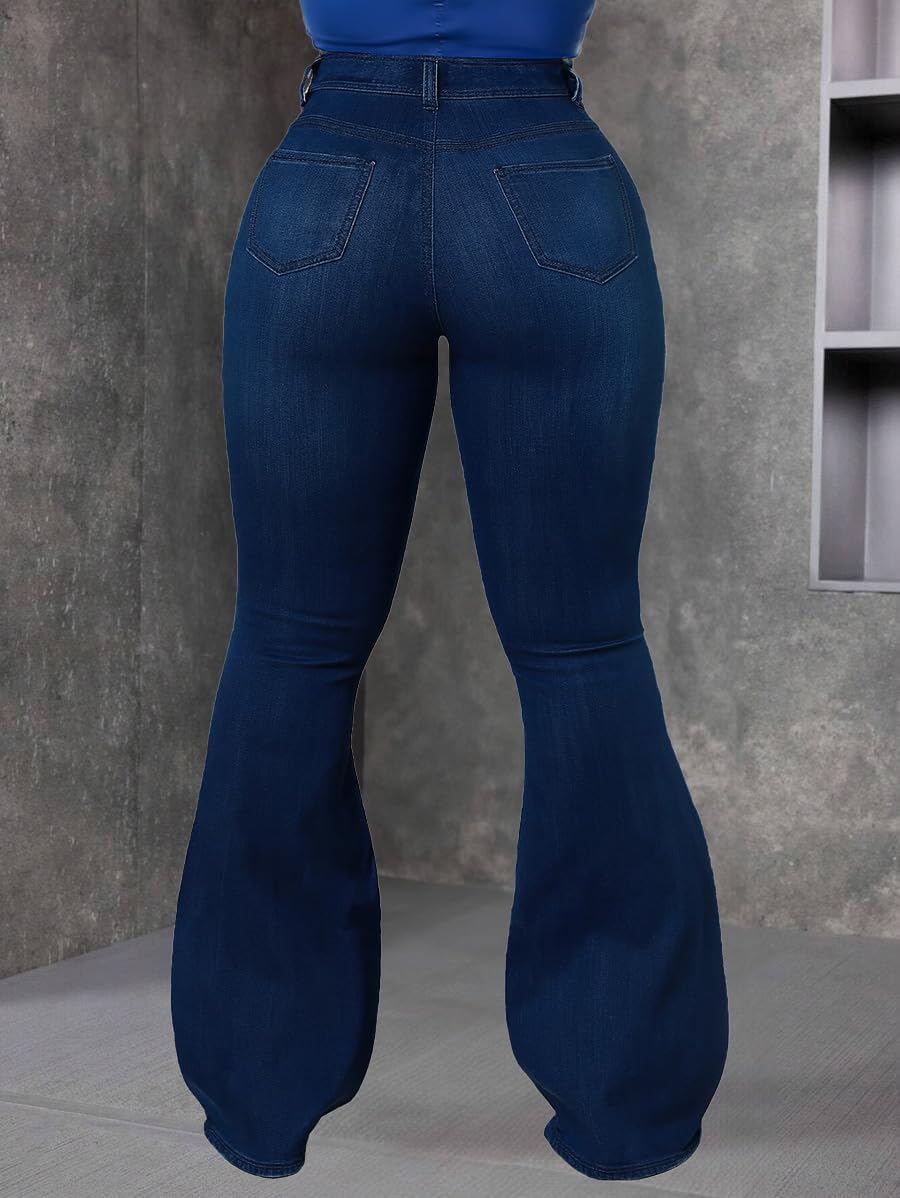 Bell Bottom Jeans for Women Stretchy Skinny Destroyed Ripped Hole Frayed High Waisted Jeans - Image 4