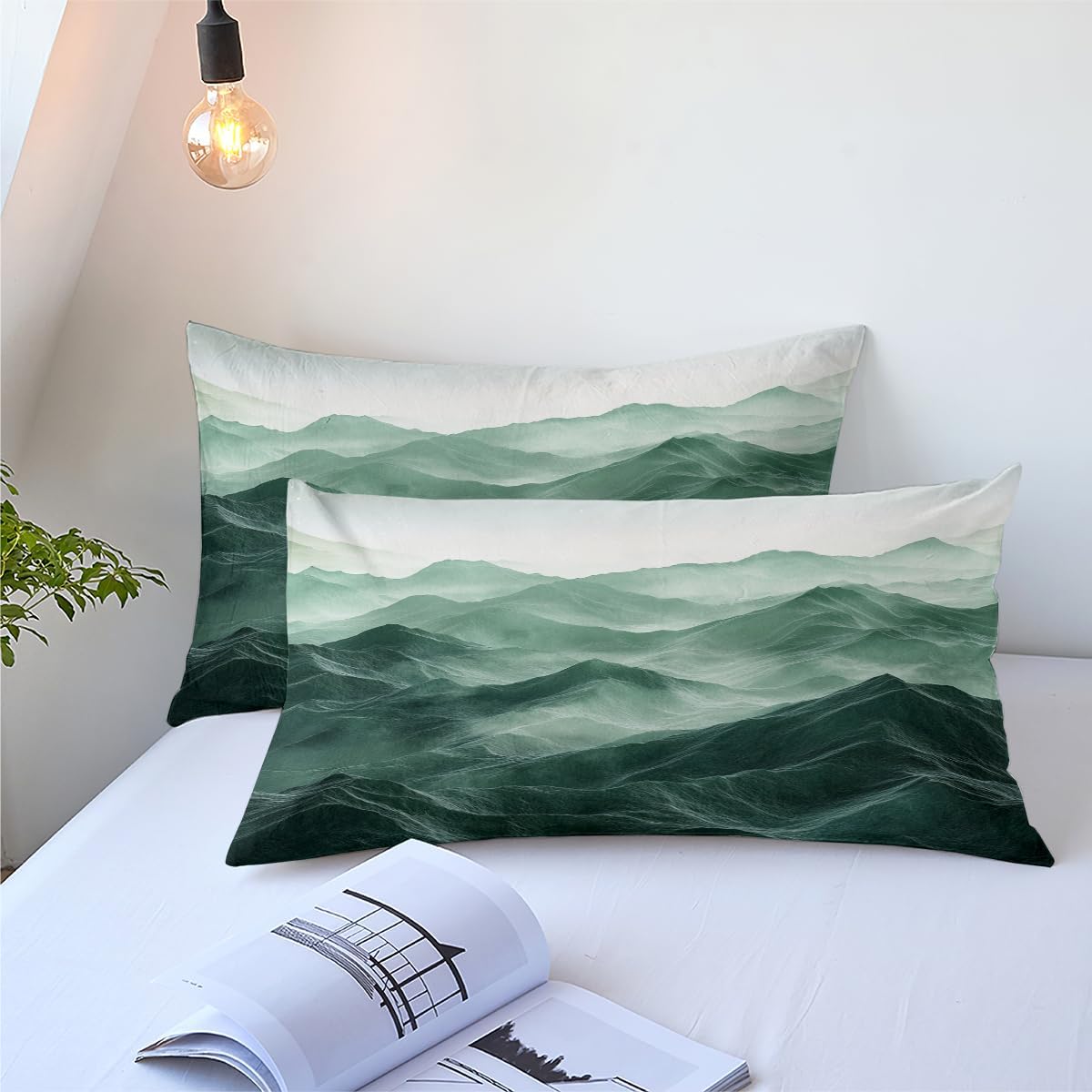 CCoutueChen Emerald Green Comforter Set Queen Size Green Mountain Bedding Set for Kids Girls Boys 3 Pieces Nature Landscape Bedding Soft Lightweight Down Comforter with 2 Pillowcases