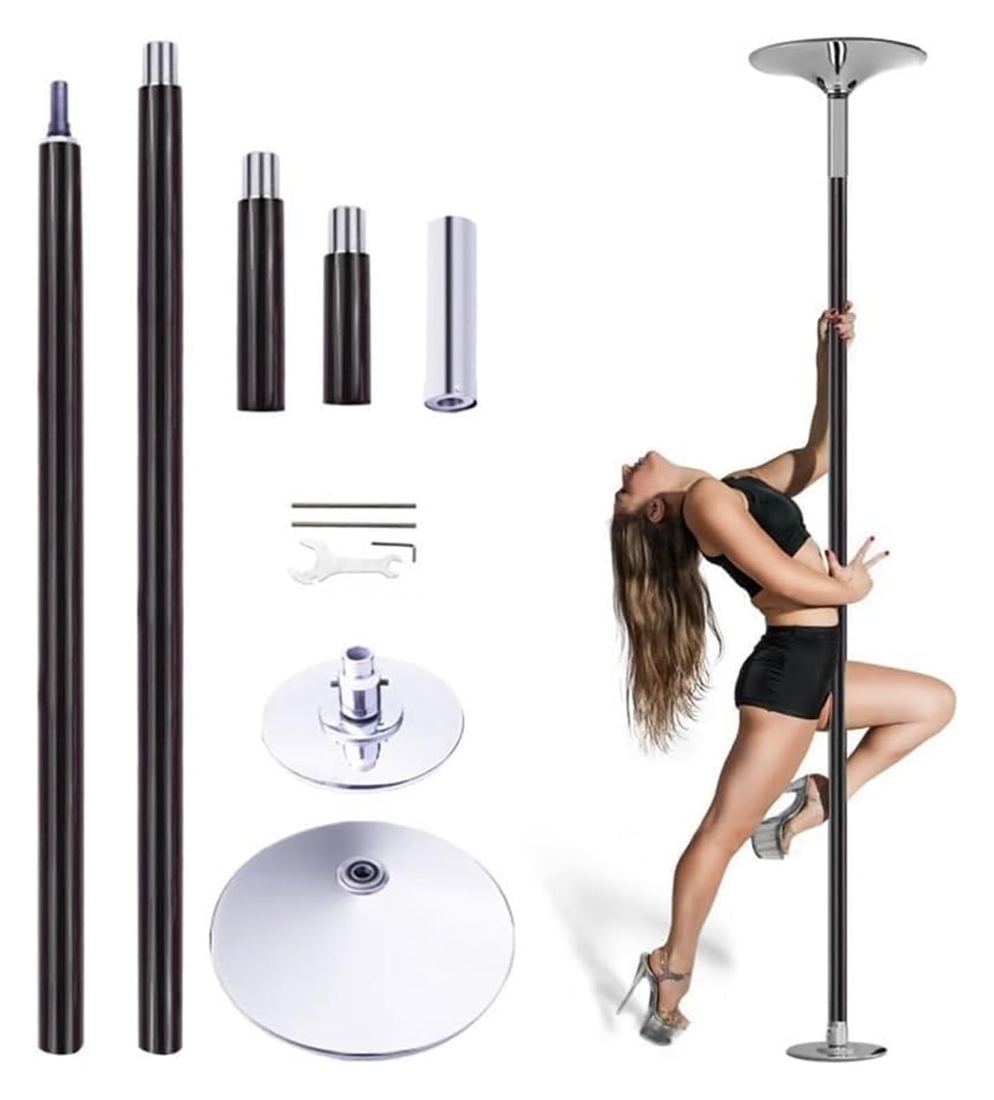 JYBNBBE Pole Dancing Pole for Home Dancing Pole Removable Stripper Pole Max Load 440 Lbs, Static Dancing Pole for Home Party Pub Exercise,Black-7.5ft