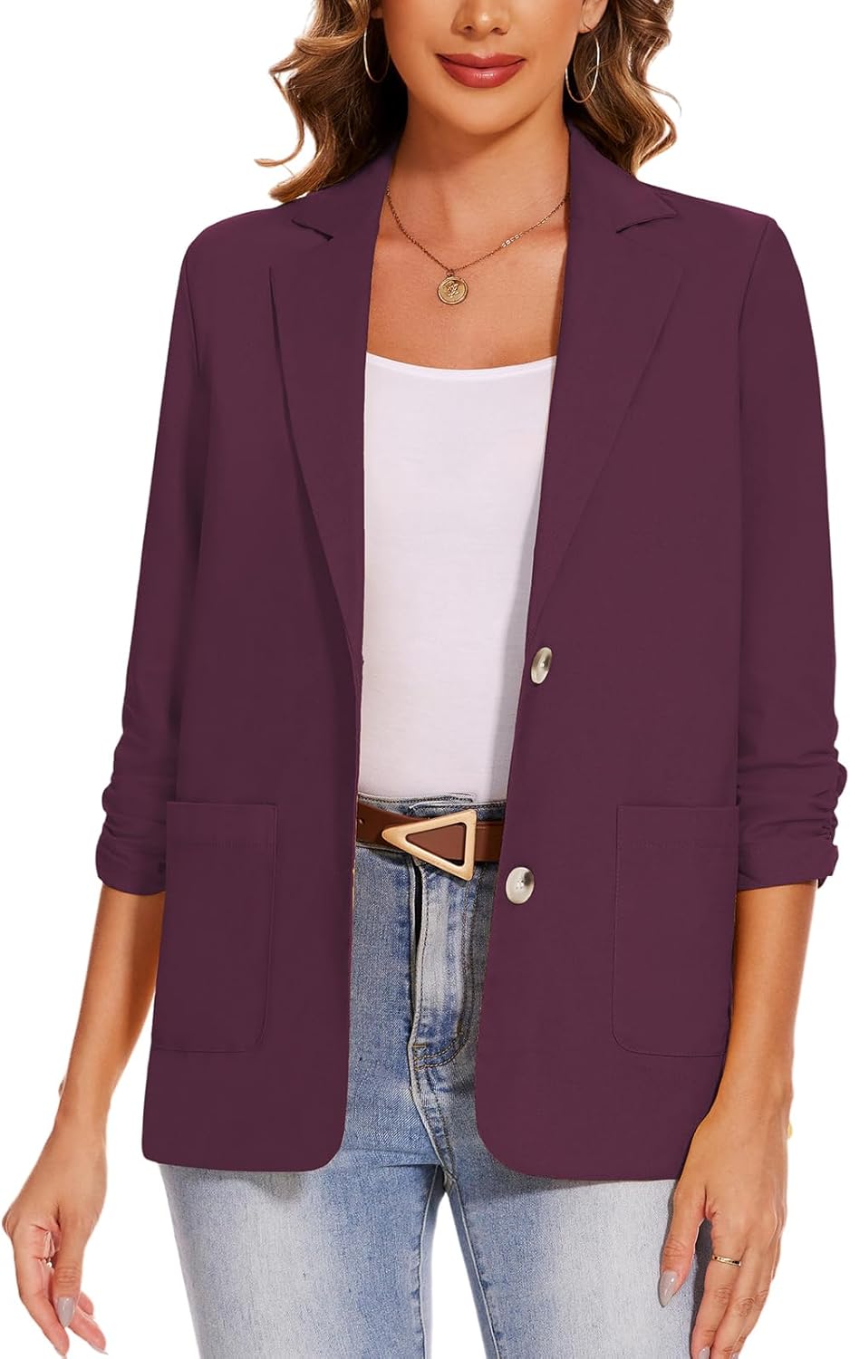 MINTLIMIT Women's Summer Linen Blazer Jackets 3/4 Sleeve Casual Lightweight Notch Lapel Button Blazers Pocket