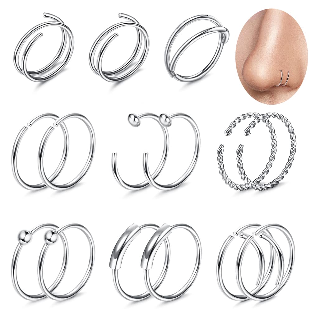 Kakonia 20G Anillo de nariz Aro Acero inoxidable 316L Anillo de nariz doble Aros de cartílago Piercing de tabique Helix Tragus Anillos de labio Espiral Piercing de nariz Joyas