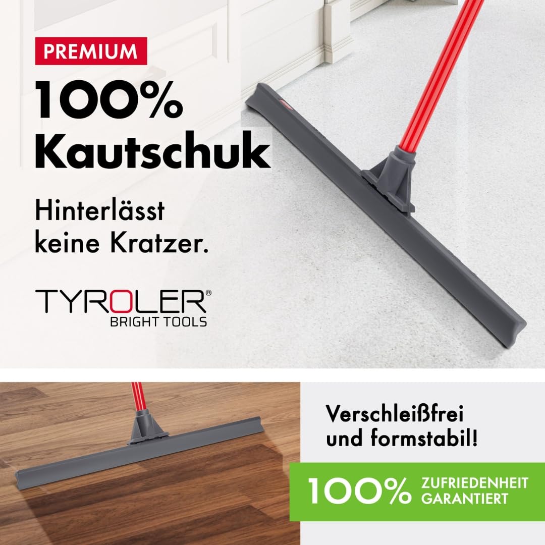 Tyroler Wasserschieber Bodenabzieher 60cm Silikon-Lippe mit Abzieher Boden | Wasserschieber mit Stiel 4-teiligem Griff 140cm | Wasserabzieher Boden geeignet für alle Oberflächen, Abzieher Dusche Boden