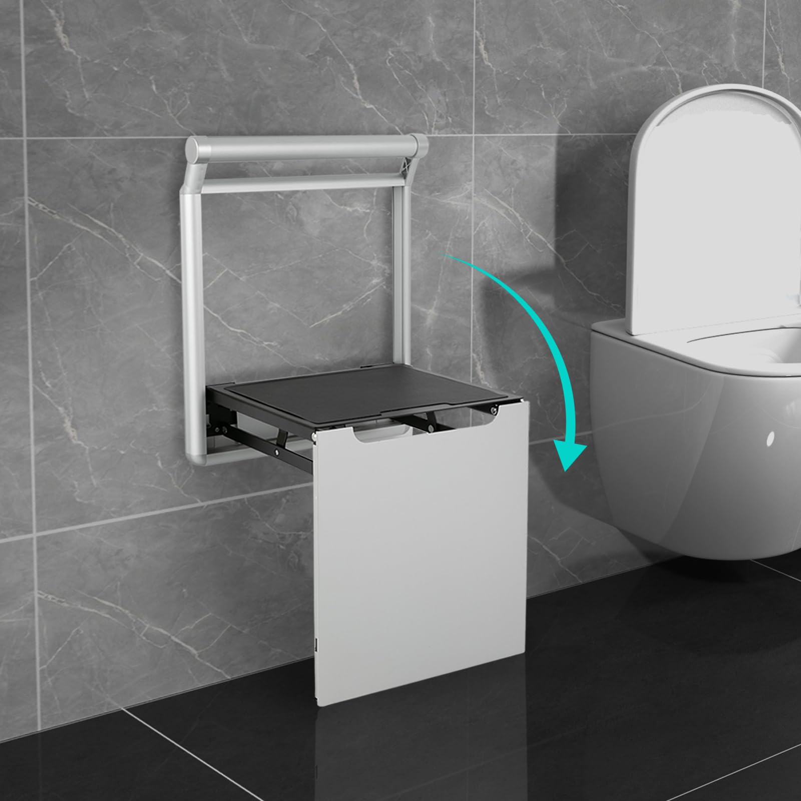 Silla de baño plegable para montaje en pared, asiento plegable de ducha, montaje en pared, para personas mayores (plata)