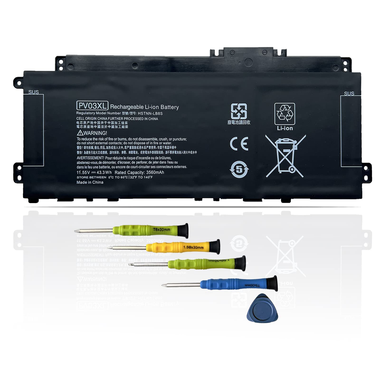 ASODI PV03XL L83393-005 43.3Wh Laptop Battery Compatible with HP Pavilion 13-BB,14-DV, Pavilion X360 14-DW Series PP03XL HSTNN-DB9X M01118-421 M01144-005 L83388-421 11.55V 3560mAh