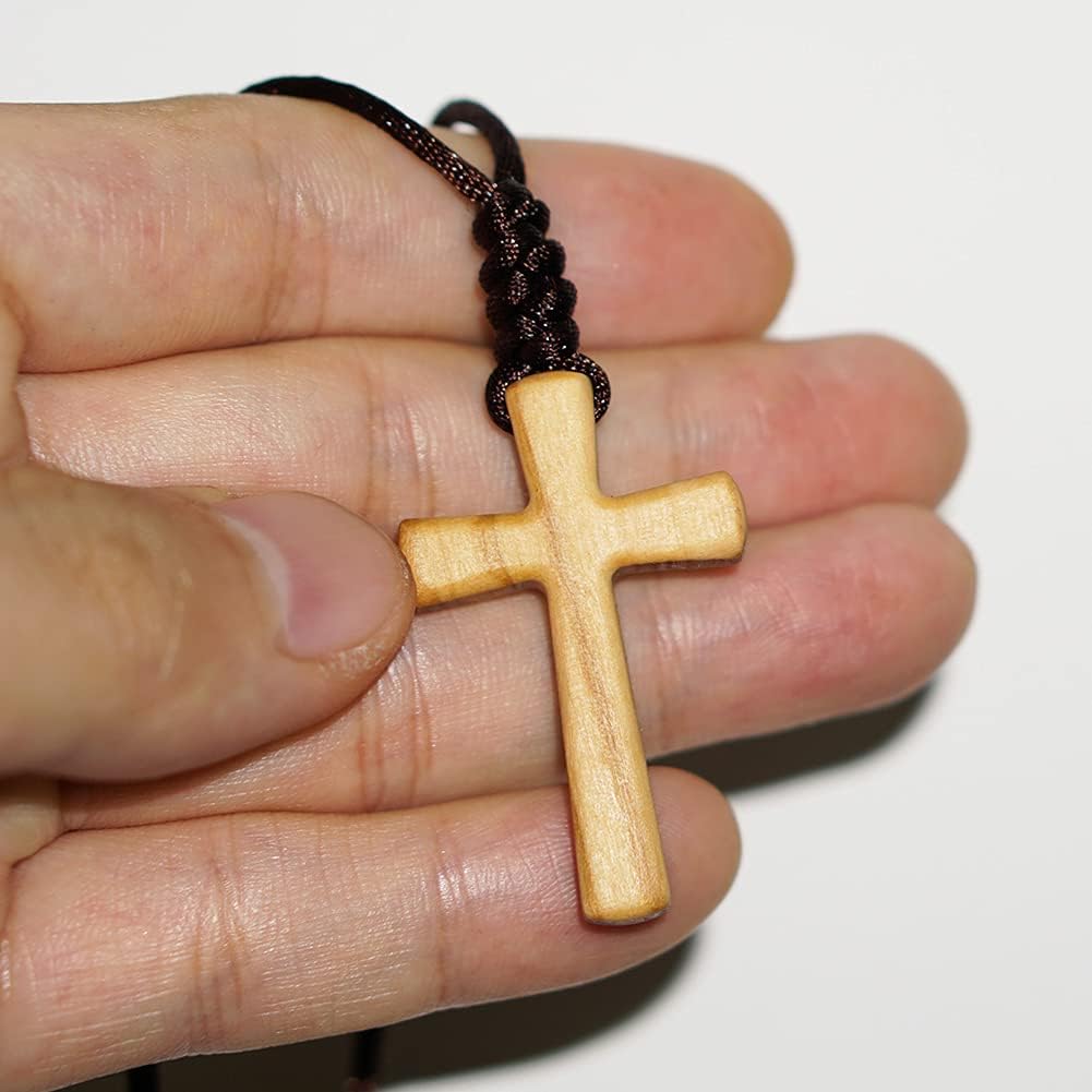 Xianli Wang Natural Olive Wood Cross Pendant Necklace for Men Women Wooden Solid Christian Baptism Christmas Easter Prayer Faith Confirmation Birthday Gift Car Rearview Mirror Hanging Wall Ornament - Image 4