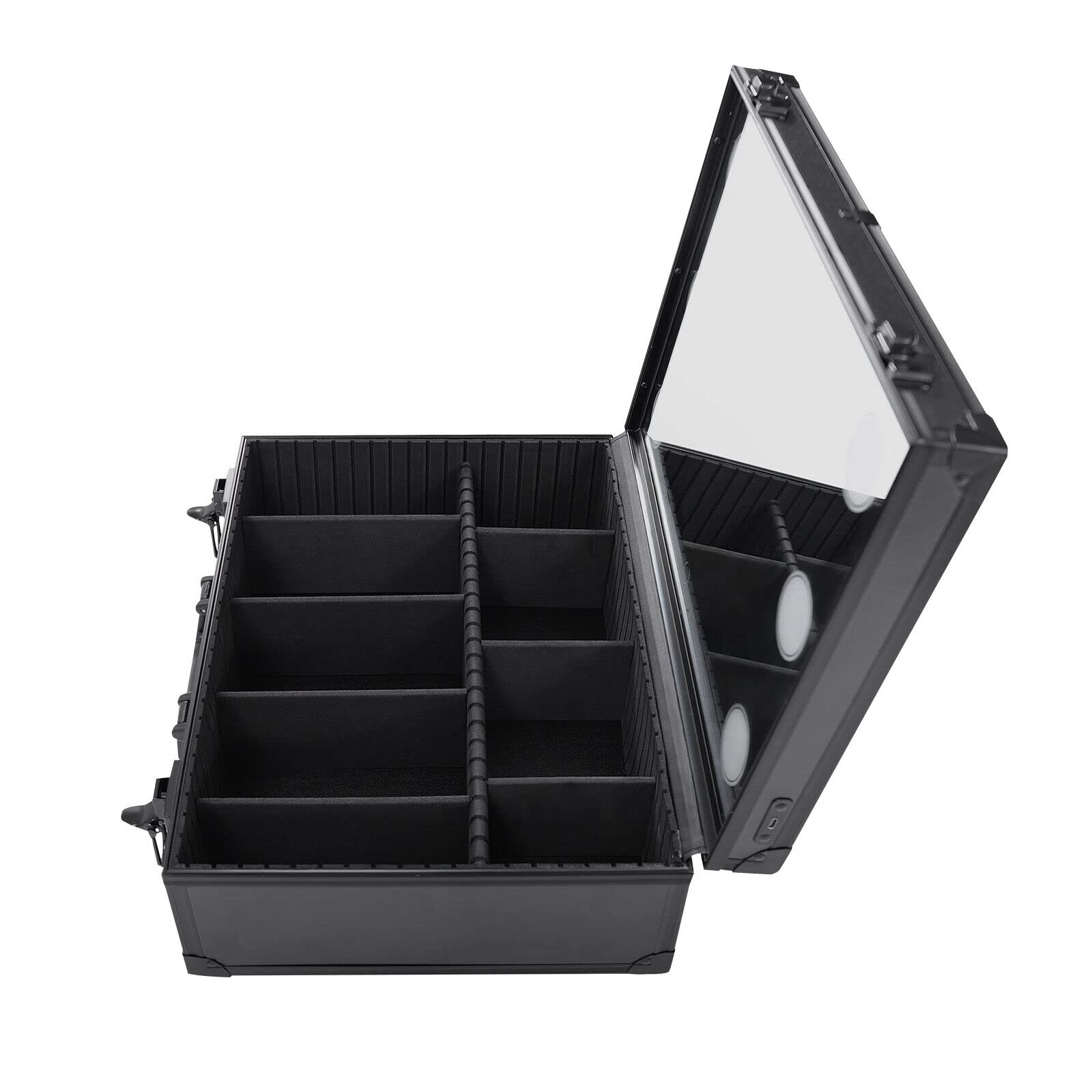 Reise Kosmetik Aufbewahrungsbox Make Up Box Schminkkoffer mit LED Licht Spiegel, geeignet für die Aufbewahrung von Kosmetika, Schmuck, Zubehör ätherischem Öl Toilettenartikeln (42 * 30 * 15cm)