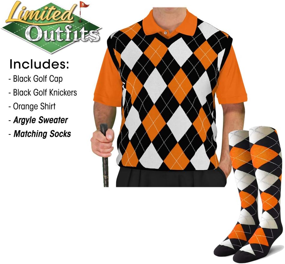 Golf Knickers Sweater Golf Outfits - Mens - Black Orange White