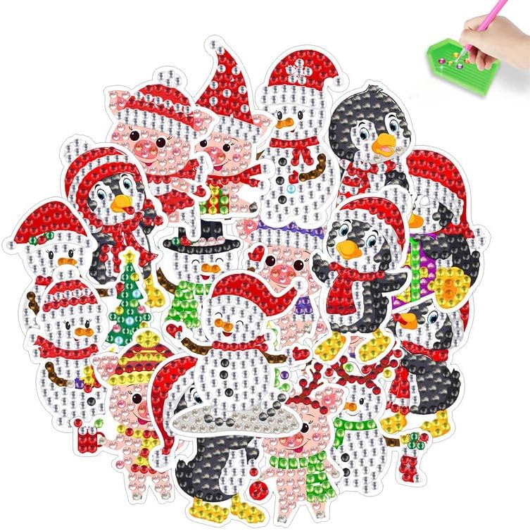 MEGZIHXN Kit de calcomanías de arte de diamantes 5D, 18 piezas de animales de Navidad, muñeco de nieve, pingüino, árbol maestro, pintura de gemas