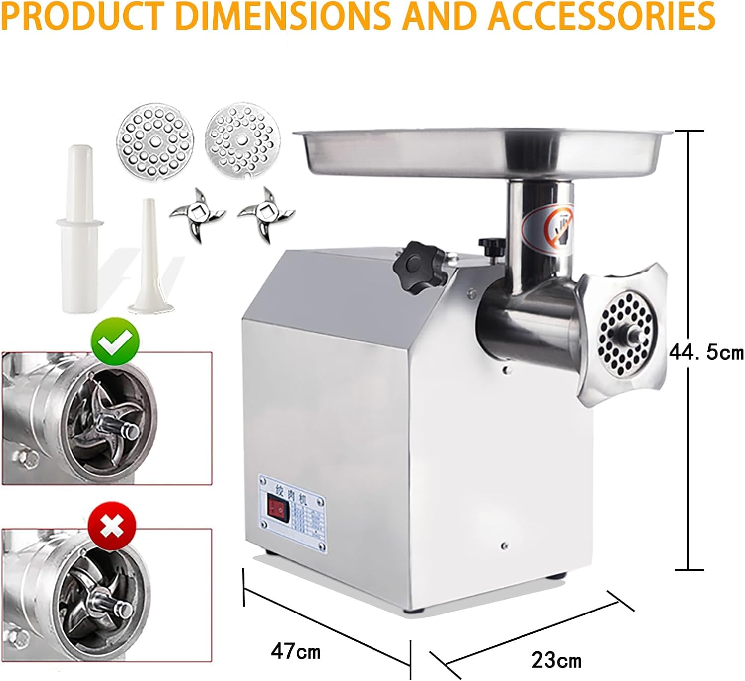 Commercial Meat Grinder Electric, Max Yield 180KG/H (397lbs/H) 1100w High Capacity Commercial Heavy Duty Meat Grinder and Sausage Stuffers with 2 Blades 2 Grinding Plates (6mm/8mm) for Household Use