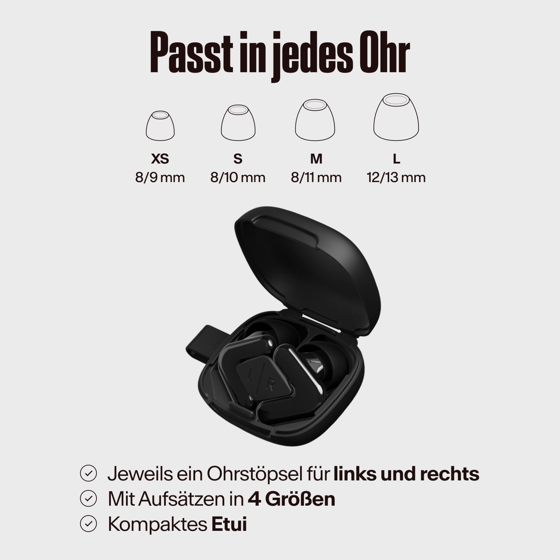 Alpine Tune Ohrstöpsel für Konzerte und Musik, Festival Ohrstöpsel mit Schalldämpfung, Hifi Klangqualität, 19dB Gehörschutz mit Klarem Klang, 4 Größen, Für Festivals, Partys, Raves & Clubs, Schwarz