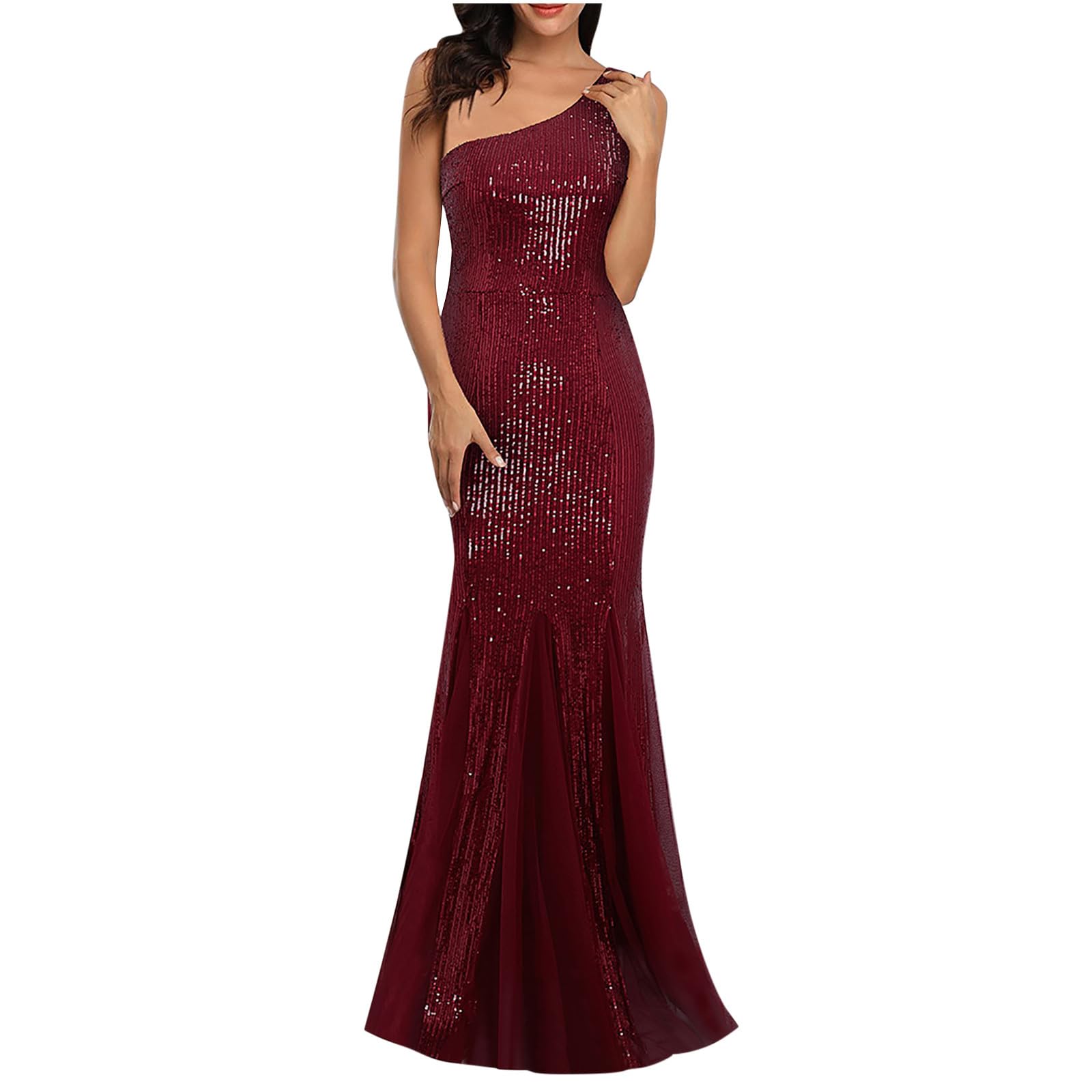 Vestido de noche para mujer, vestido de cóctel, sin mangas, con un hombro, costuras en bloque de color, vestido de fiesta, largo hasta el suelo, vestido de dama de honor, corte ajustado,