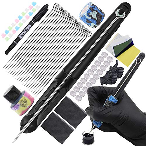 Hand Poke and Stick Tattoo Kit - Yuelong Black Stick and Poke Pen Kit Hand Poke Pen 20 Tattoo Needles Tattoo Accessories DIY Tattoo Supply Tattoo Kit for Tattoo Artist