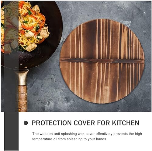 Miniatura 9 de BESTonZON Tapa de Wok de madera de hierro fundido de 14 pulgadas tapa de olla de madera natural tapa de sartén universal tapa de sartén para ollas