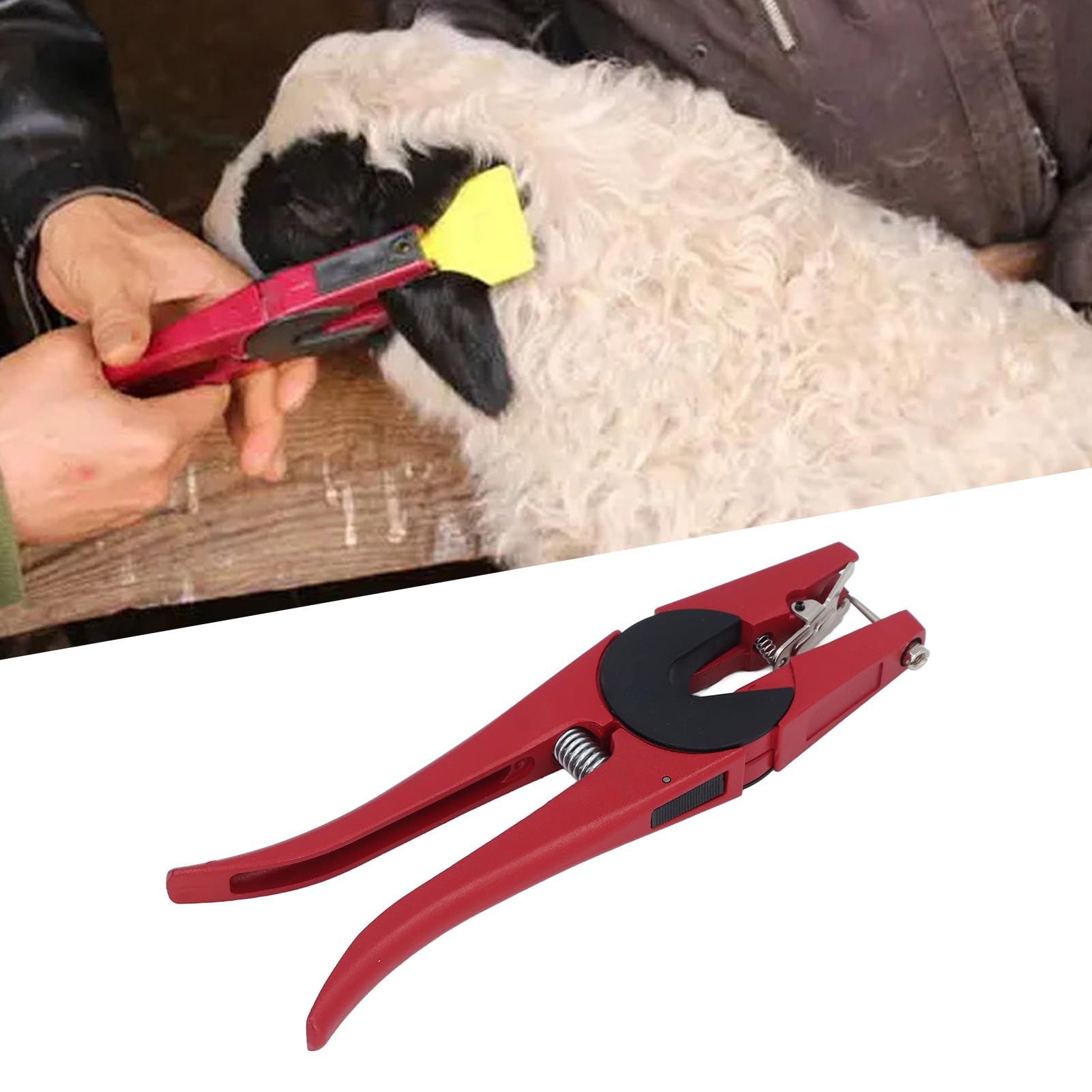 1-100 Marchi auricolari numerati per bestiame Marchio auricolare per animali con applicatore per bovini, cavalli, suini, ovini (Yellow Ear Tag with Red Pliers with 2 Ear Tag)