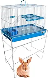 Gaiola Coelho com Andar e Suporte – Ideal para Coelhos e Pequenos Roedores (Azul)