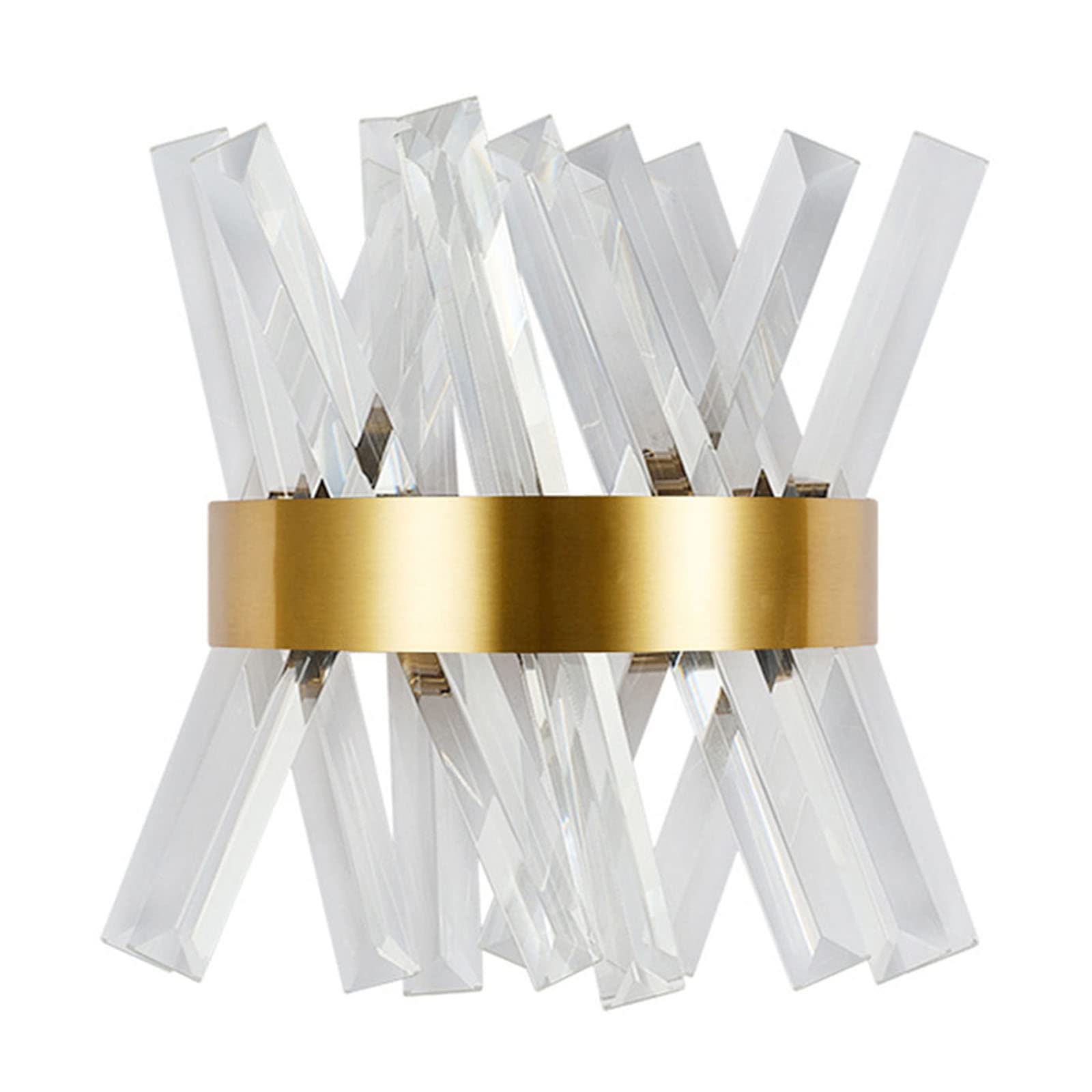Euone_Clothes Modern Crystal Wall Lamp Polished Stainless Steel DIY Crystal Fence Wall Light G9 2-Lights LED Wall Sconce for Living Room Bedroom Corridor (Gold)