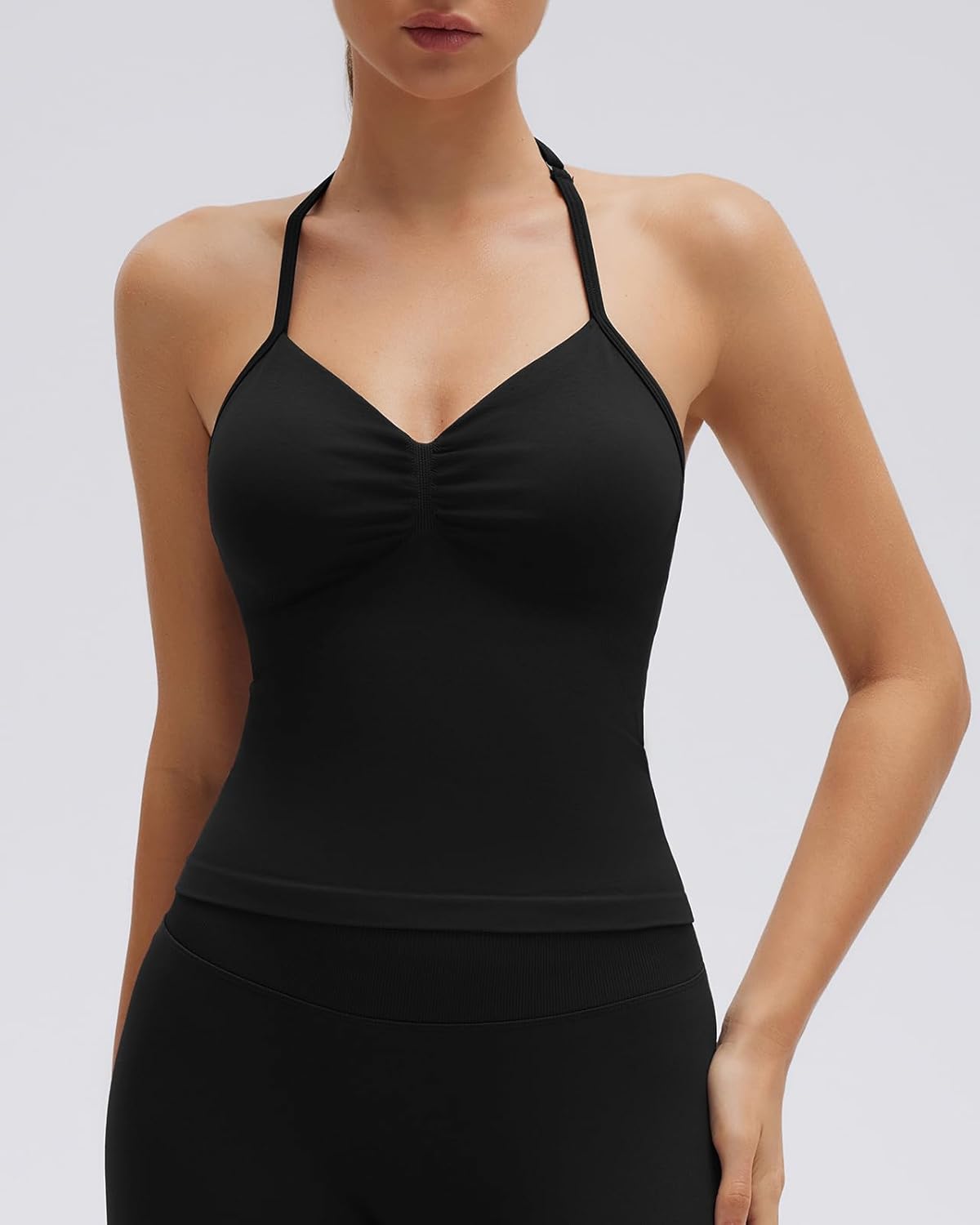 SUUKSESS Impact Longline Strappy Top Halter Workout Top for Women Padded Backless Sport Gym Tank with Adjustable Strap - Image 4