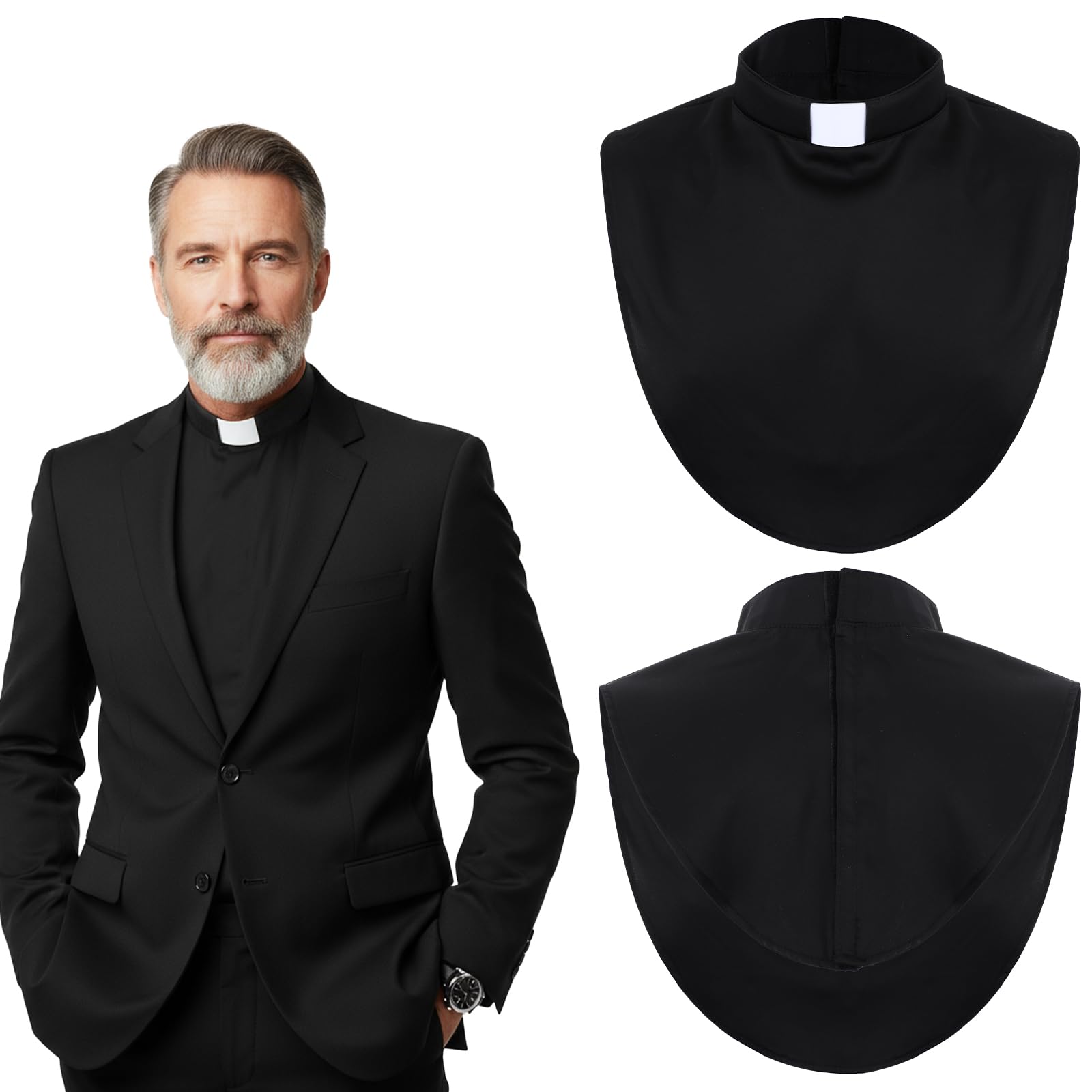 Yuanan 1 Pcs Priest Collar, Unisex Clergy Black Clergy Collars with Insert White Tab, Priest Costume Tab Collar for Clergy-Shirt