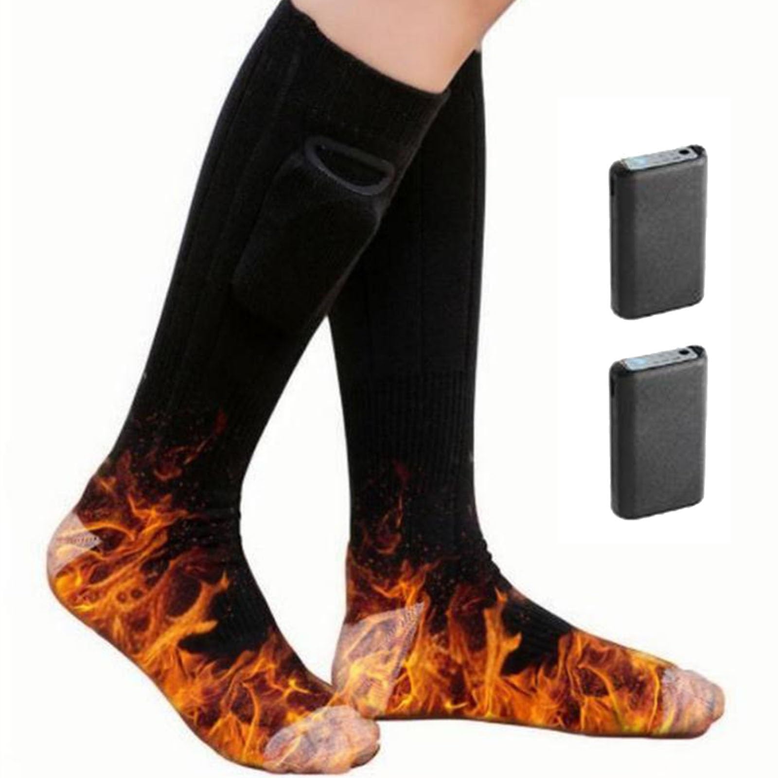 Calze Riscaldate a Batteria per Uomo e Donna, 2×4000mAh Calze Termiche Ricaricabili, 3 Livelli di Calore, Calzini Termici Lavabili, per Campeggio Caccia Pesca Ciclismo