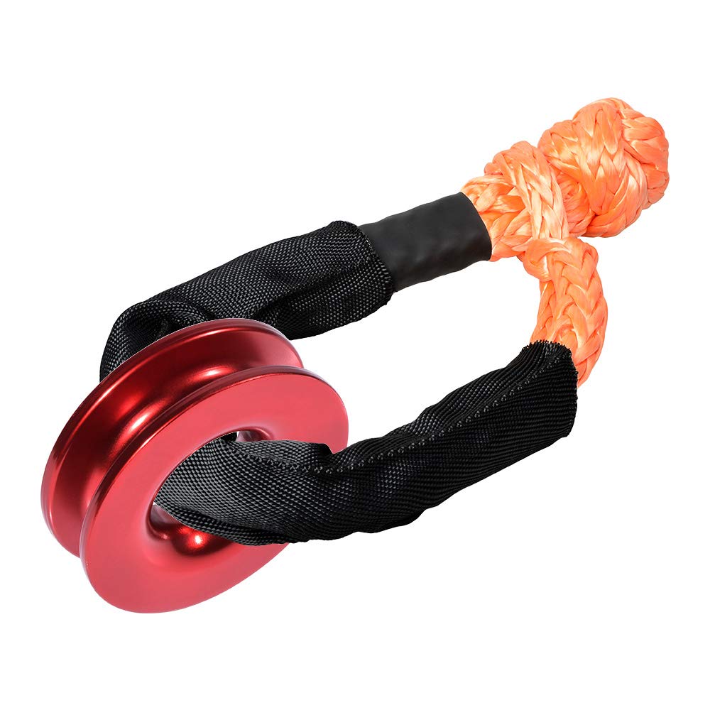 1X Orange Synthetic Soft Shackle Rope w/Protective Sleeve WLL: 15,000 lbs + 1X Red Recovery Ring 41,000lbs for Off-Road Recovery Marine Farming Industrial Mining