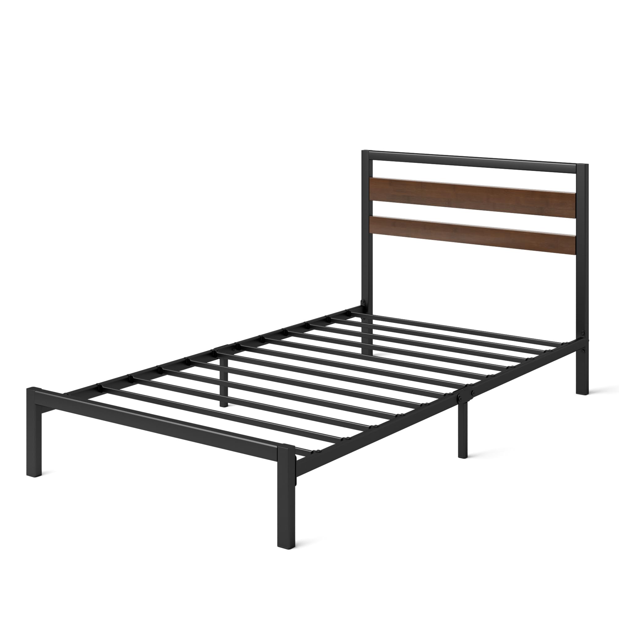 Zinus Kai Bettgestell 90 x 200 cm mit Bambus Kopfteil - Metallbett mit Metall-Lattenrost - 25.4 cm Hohe Plattform mit Freiraum Darunter - Kein Boxspringbett Erforderlich - Schwarz/Braun