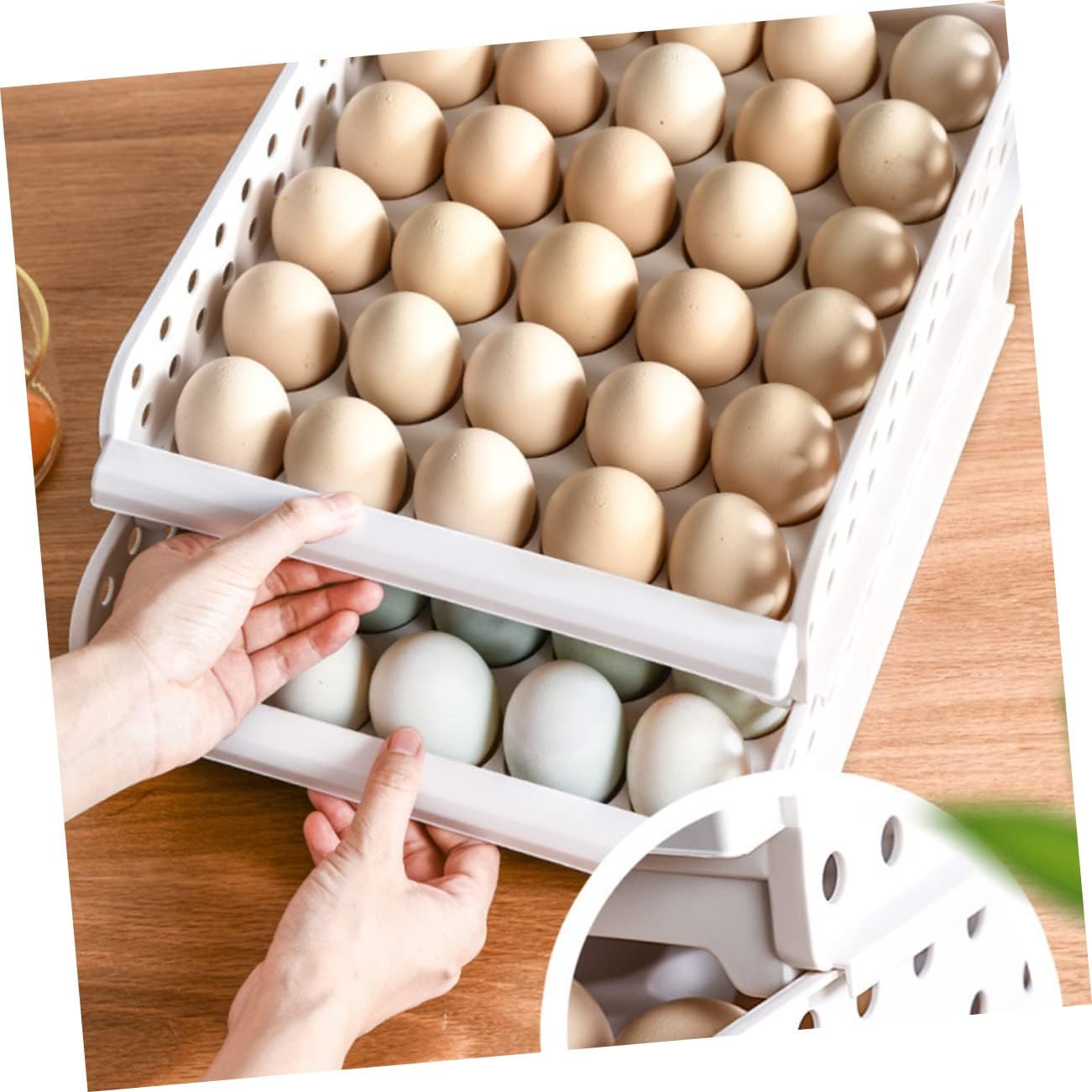 30grids Stackable Egg Container Refrigerator Organizer Egg Tray for Home Kitchen White Space-saving Design Prevents Breakage Easy to Clean