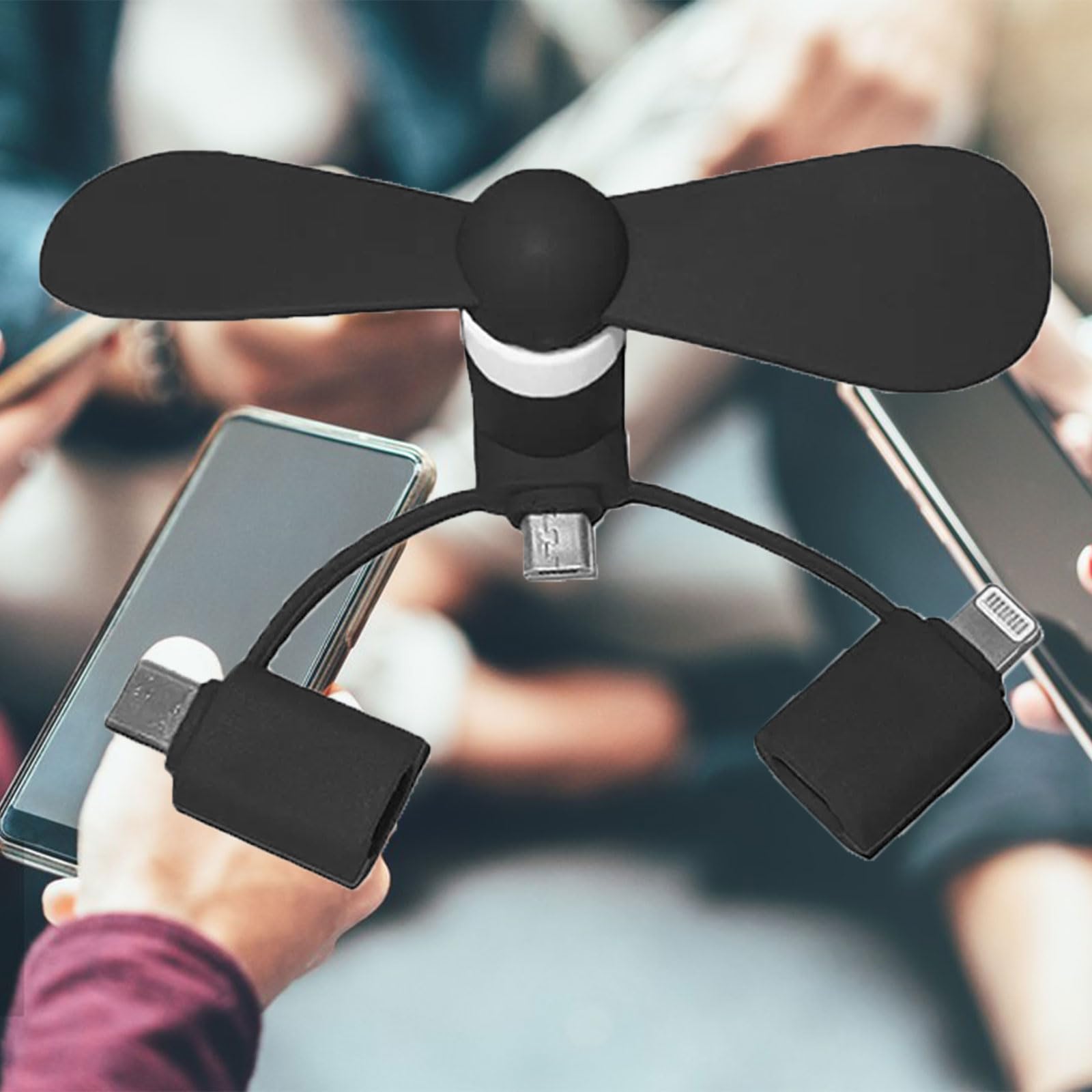 3-in-1 mobiele telefoonventilator, mini-mobiele telefoonventilator, mini-mobiele telefoonventilator, draagbare mini-USB-mobiele telefoonventilator, draagbare koeler, roterende ventilator, compatibel