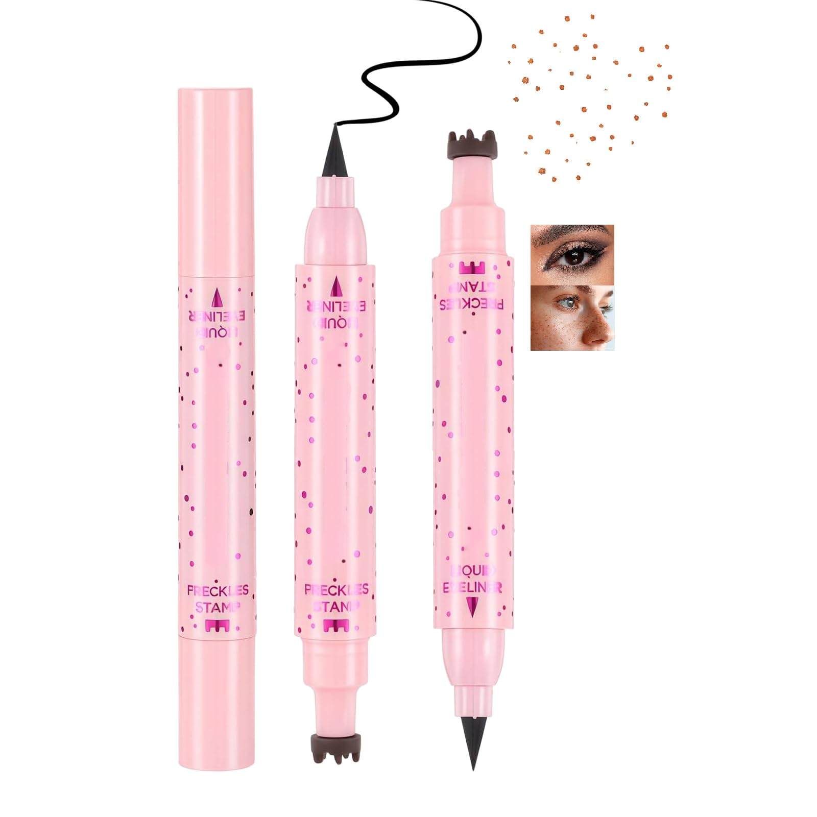 Dual-Ended Crown Stamp & Fine Tip Liquid Eyeliner Pen, Waterproof, Smudge-Proof & Long-Lasting for Natural & Precise Makeup