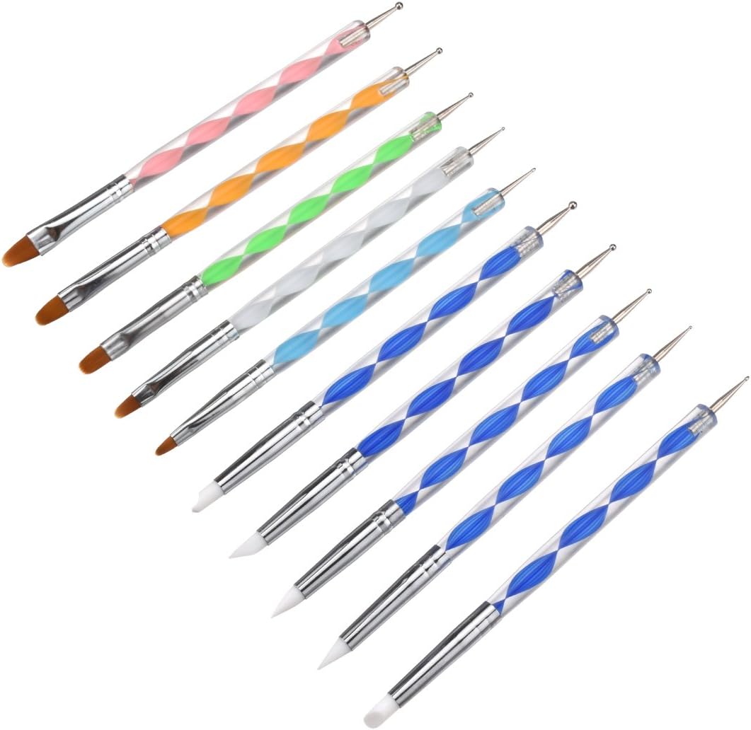 Meuxan 10 Piece Dotting Tools Painting Brushes Set for Nail Art, Rock Painting, Embossing Pattern, Pottery & Clay Craft