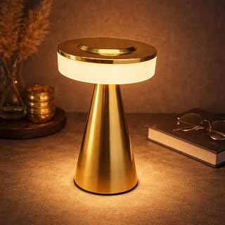 Coverzone Dekoratif Masa Lambası Type-C Şarjlı Kablosuz LED Gece Lambası Dokunmatik Açma Kapama Modern Tasarım Ortam Aydınlatma Masa Üstü Işık Ev Ofis Kullanımı 19cm x 12cm | PC8235 (Gold)