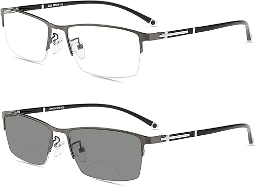 Miniatura 7 de Bifocal transición fotocromática gafas de lectura vintage elegante cuadrado marco de metal gafas para hombres y mujeres cuadrado