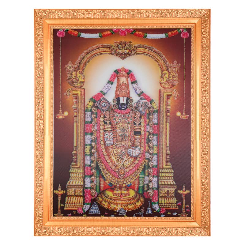 Photo d'art Tirupati Balaji en cadre doré 35x45 cm, cadeau spirituel effet 5D