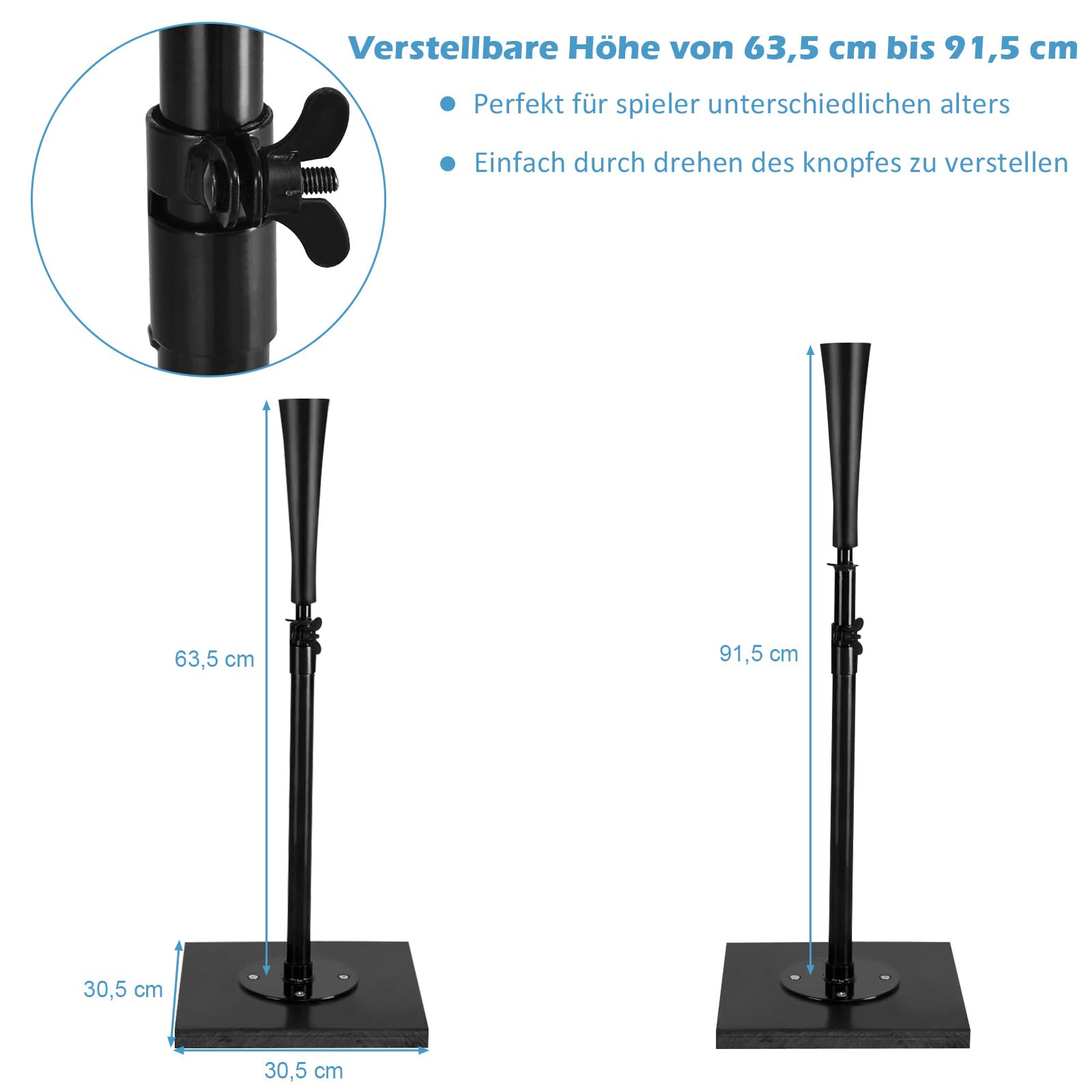 COSTWAY Batting Tees, Teeständer 63,5-91,5 cm höhenverstellbar, Baseballstativ tragbar mit Stabilem Sockel & Gummiaufsatz, Baseball Softball Schlag T-Stück für Schlagübungen