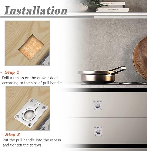 Miniatura 7 de YAKAMOZ Paquete de 2 manijas de acero inoxidable con anillo empotrado para muebles, manijas de elevación empotradas ocultas, tiradores de anillo de