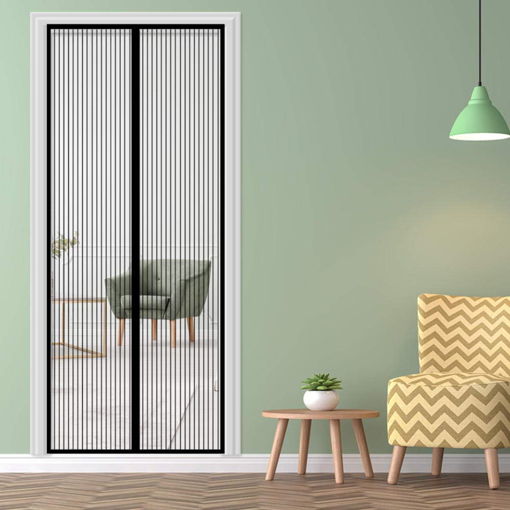 Magnetic Fly Screen Door, 200x210cm, Black Magnet Mesh Curtains with Full Frame Magic Tape, Top-to-Bottom Seal Automatically, Mesh Screen Door for Porch and Balcony