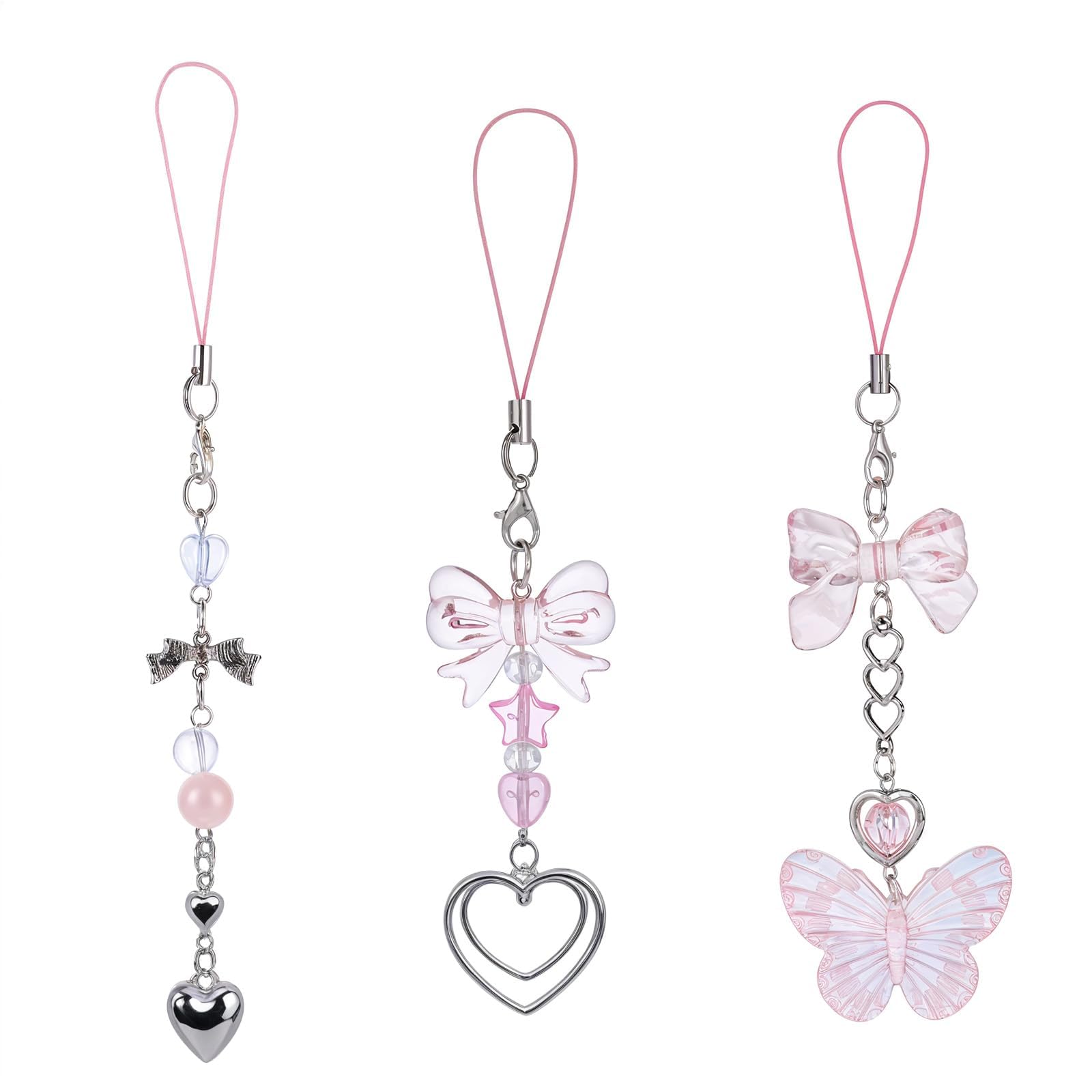 Deco Telephone, 3 Pièces Chaine Pour Telephone Portable Bijoux Breloque Phone Charm Pendentif Nœud Papillon