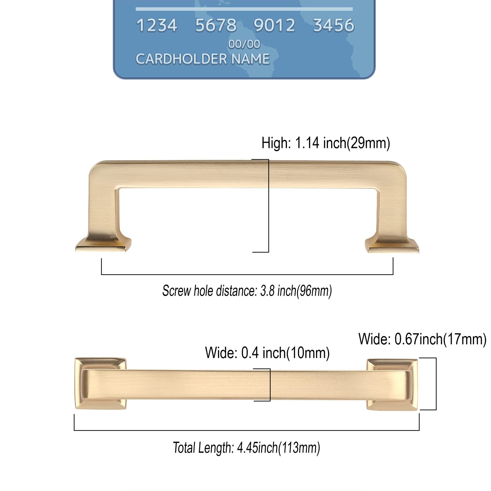 Paquete de 10 tiradores de latón cepillado de 3.75 pulgadas (96 mm) para gabinetes de cocina, cajones y armarios