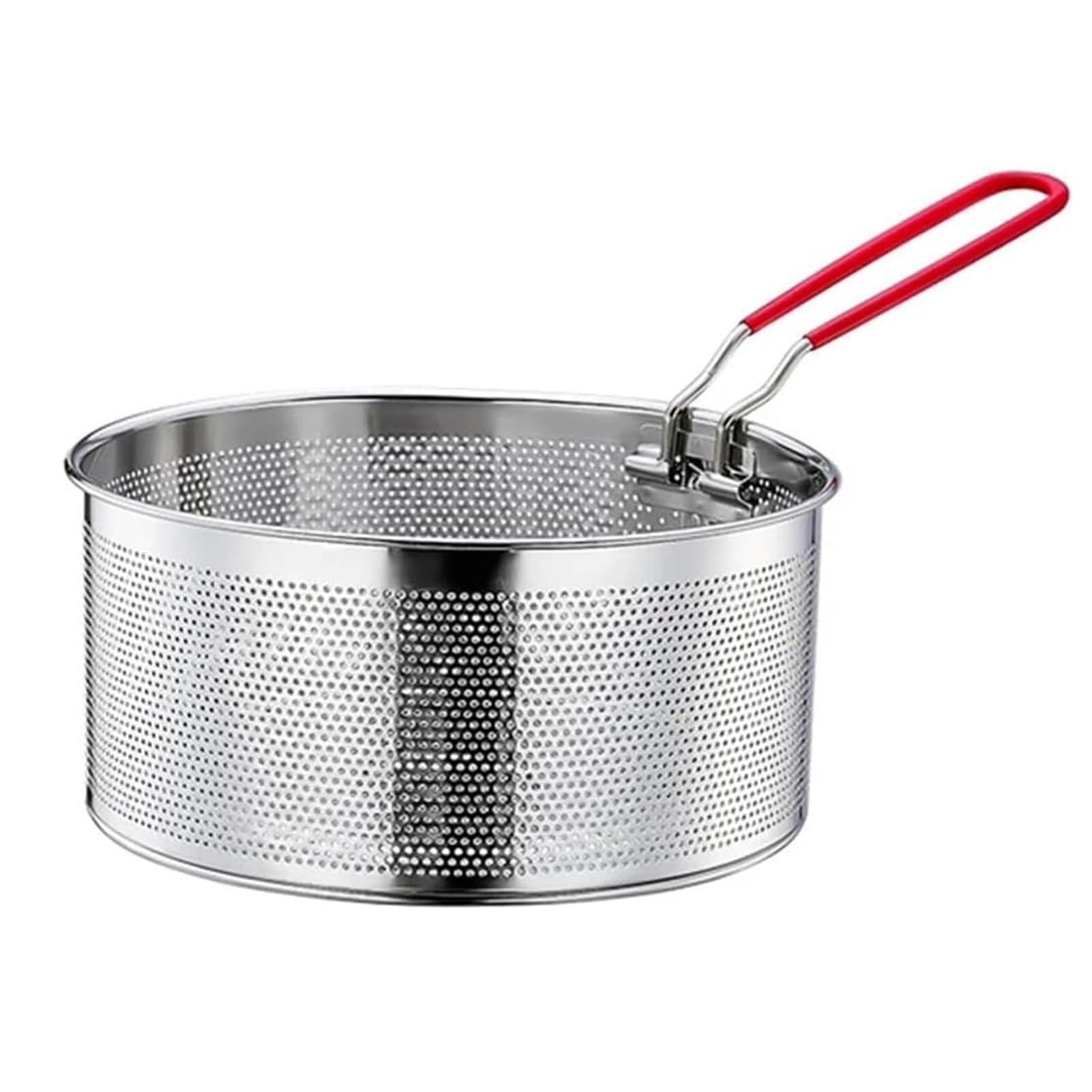 Cesta para Freír de Acero Inoxidable 20 cm,Cesta para freír para patatas fritas,Cestillo para Freír con Mango Plegable y Enganches para la Sartén,Cesta Freidora Redonda,Escurridor