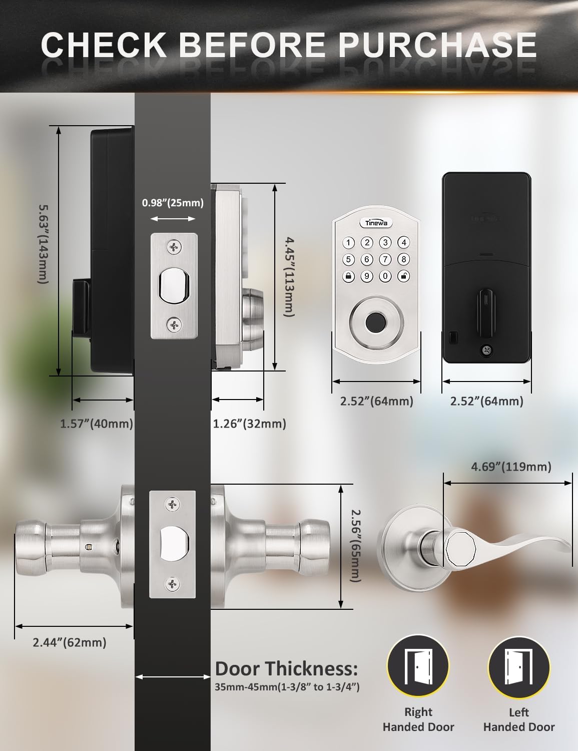Smart Locks for Front Door - Satin Nickel Keyless Entry Door Lock with Wave Lever Handle, Electronic Digital Keypad Deadbolt with Fingerprint, APP Control, Easy Installation, Home Security