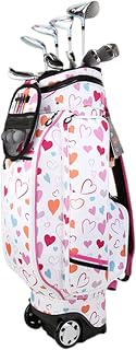 WYKDL Portable Golf Club Bag with Wheels and 6 Way Organizer Divider for up to 13-14 Clubs,Lightweight Organized Golf Bag with Waterproof Wear-Resistant Durable Fabric（pink）