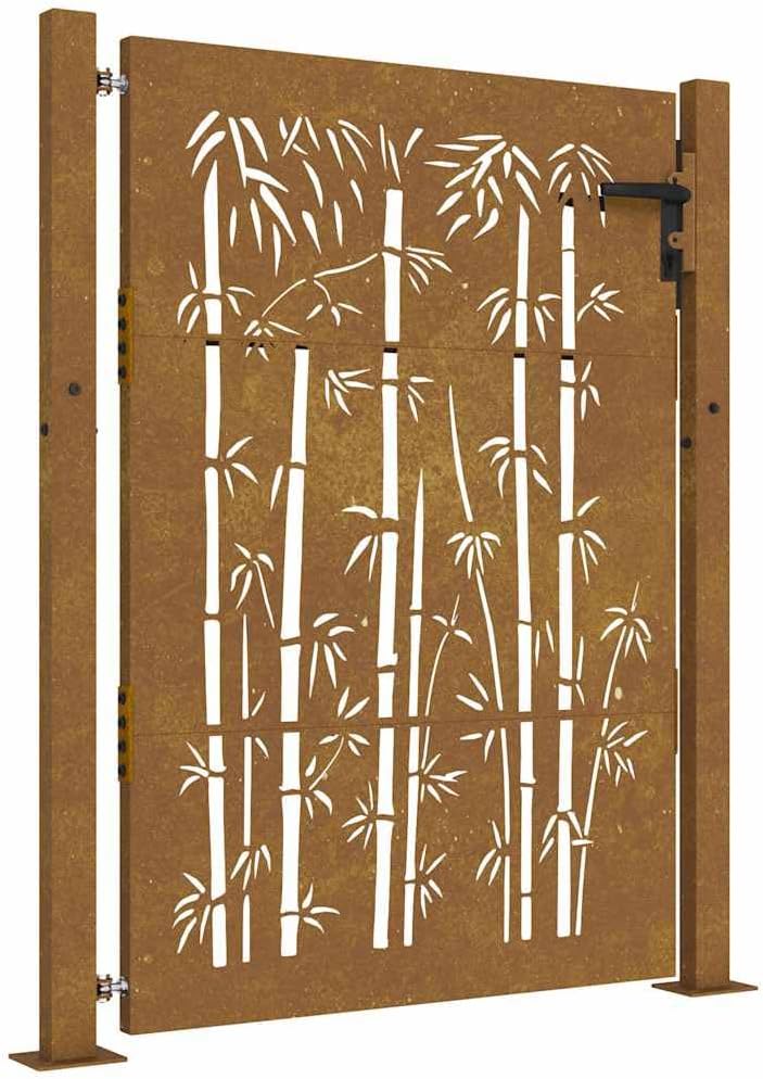 vidaXL Garden Gate, Locking Fence Gate, Hinged Gate for Patio Outdoor, Entrance Barrier Decorative Door, 41.3"x51.2" Corten Steel Bamboo Design