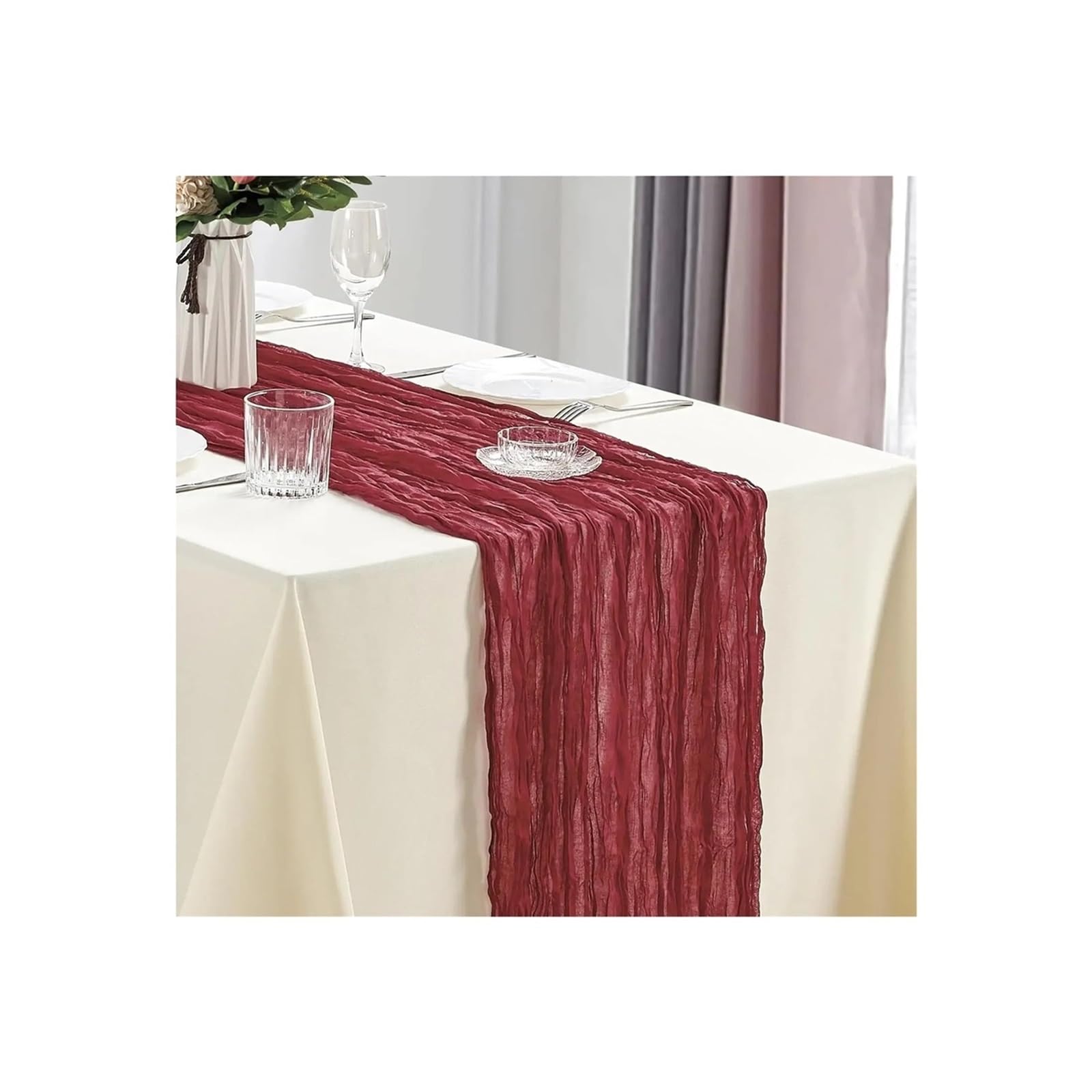 Cheesecloth Table Runners 3Pcs CheeseCloth Table Runner, 40x270cm Boho Gauze Fabric Rustic Sheer TableRunner For Wedding Bridal Shower Party Banquet(Burgundy)